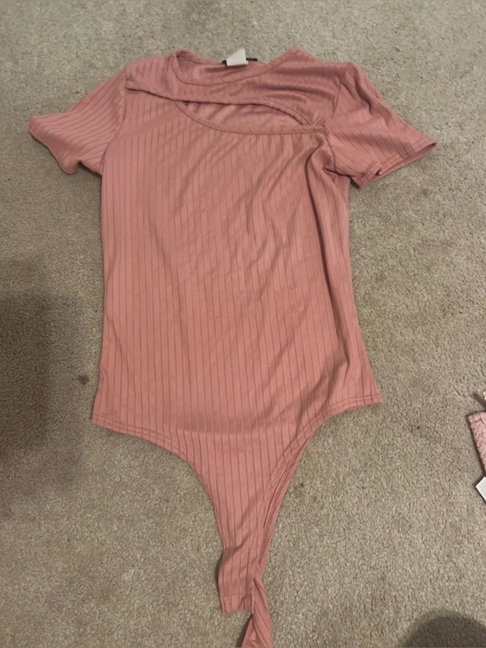 Pink Ribbed Tie-Back One-Piece Bodysuit